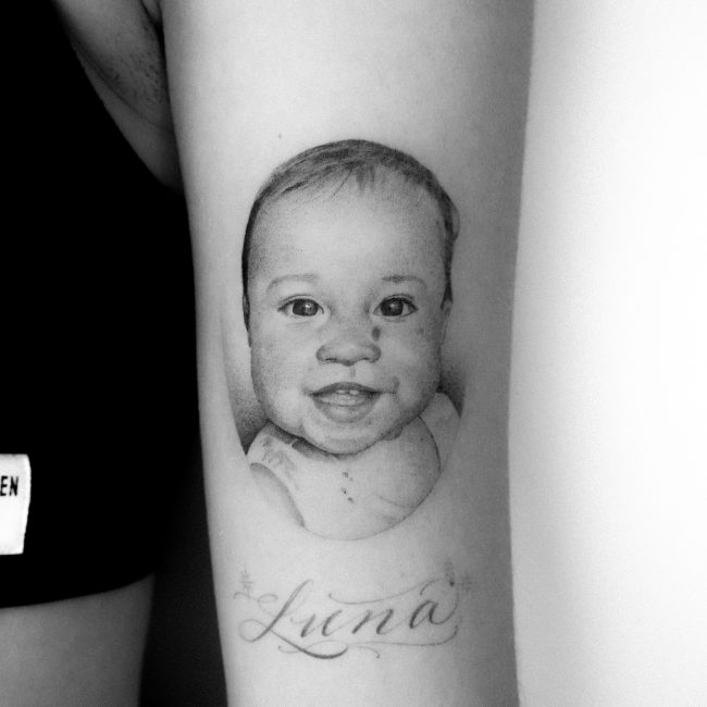 Fine line baby portrait done by Kane Navasard
