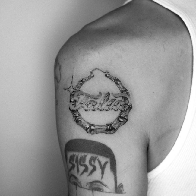 Single needle bamboo earring done by Kane Navasard